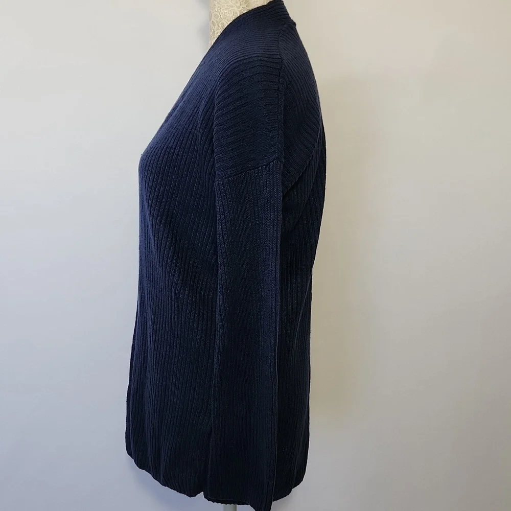 Eileen Fisher Women's Blue 100% Organic Linen Ribbed Long Sleeve Cardigan XS/TP